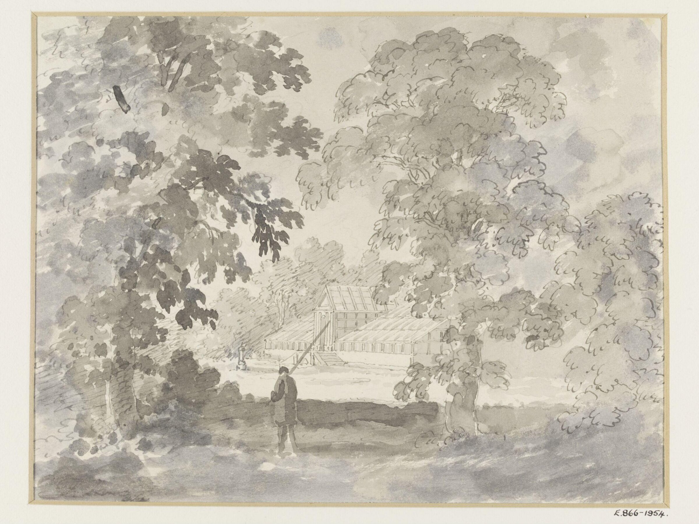 Drawing of Gardens and Greenhouse, 19th century