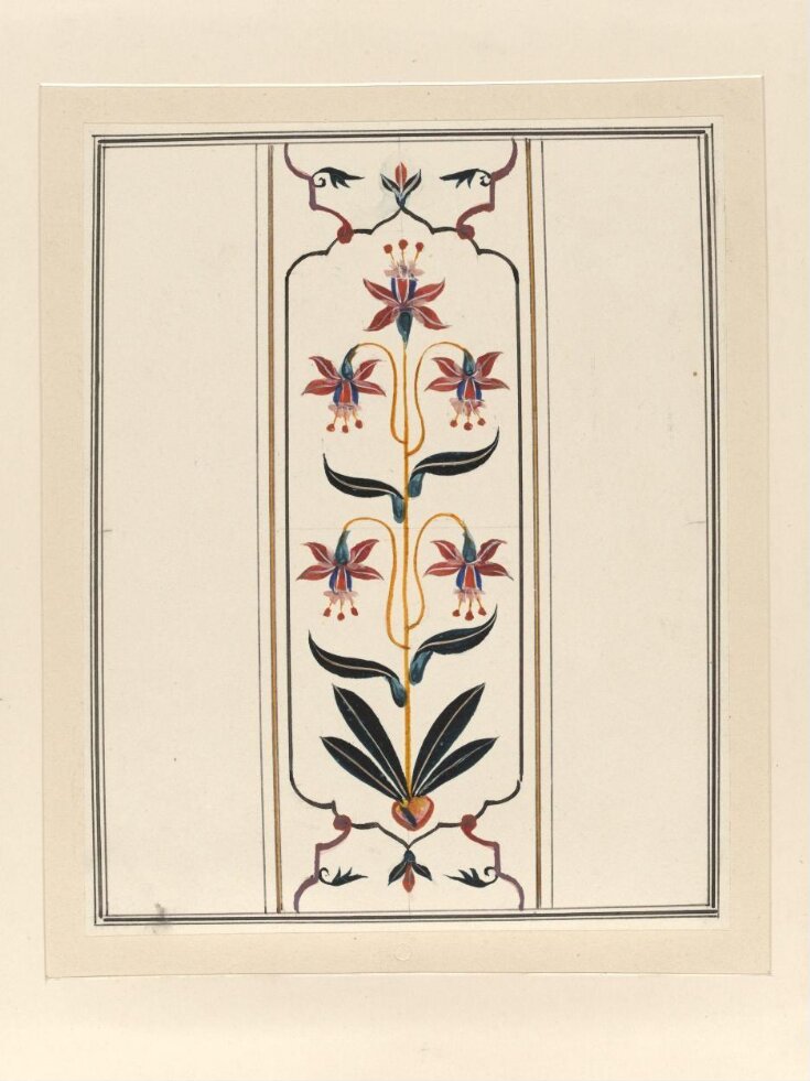A specimen of illuminated calligraphy and ten drawings of pietra-dura work in the Taj Mahal, Agra. top image