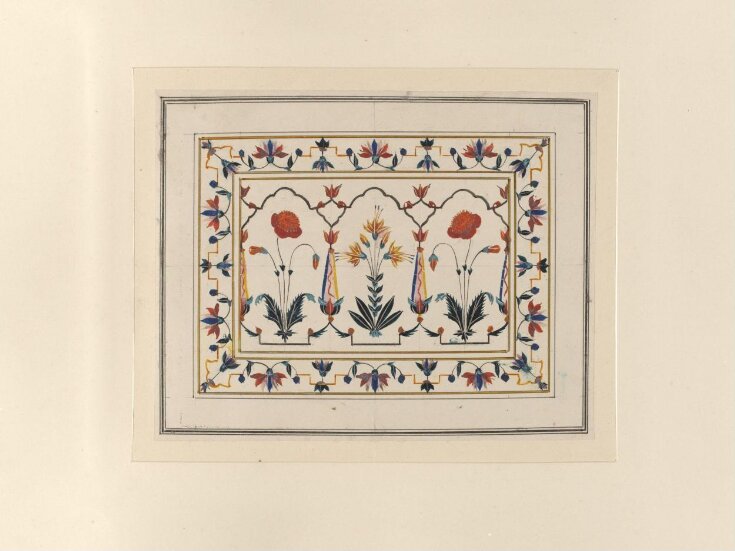 A specimen of illuminated calligraphy and ten drawings of pietra-dura work in the Taj Mahal, Agra. top image