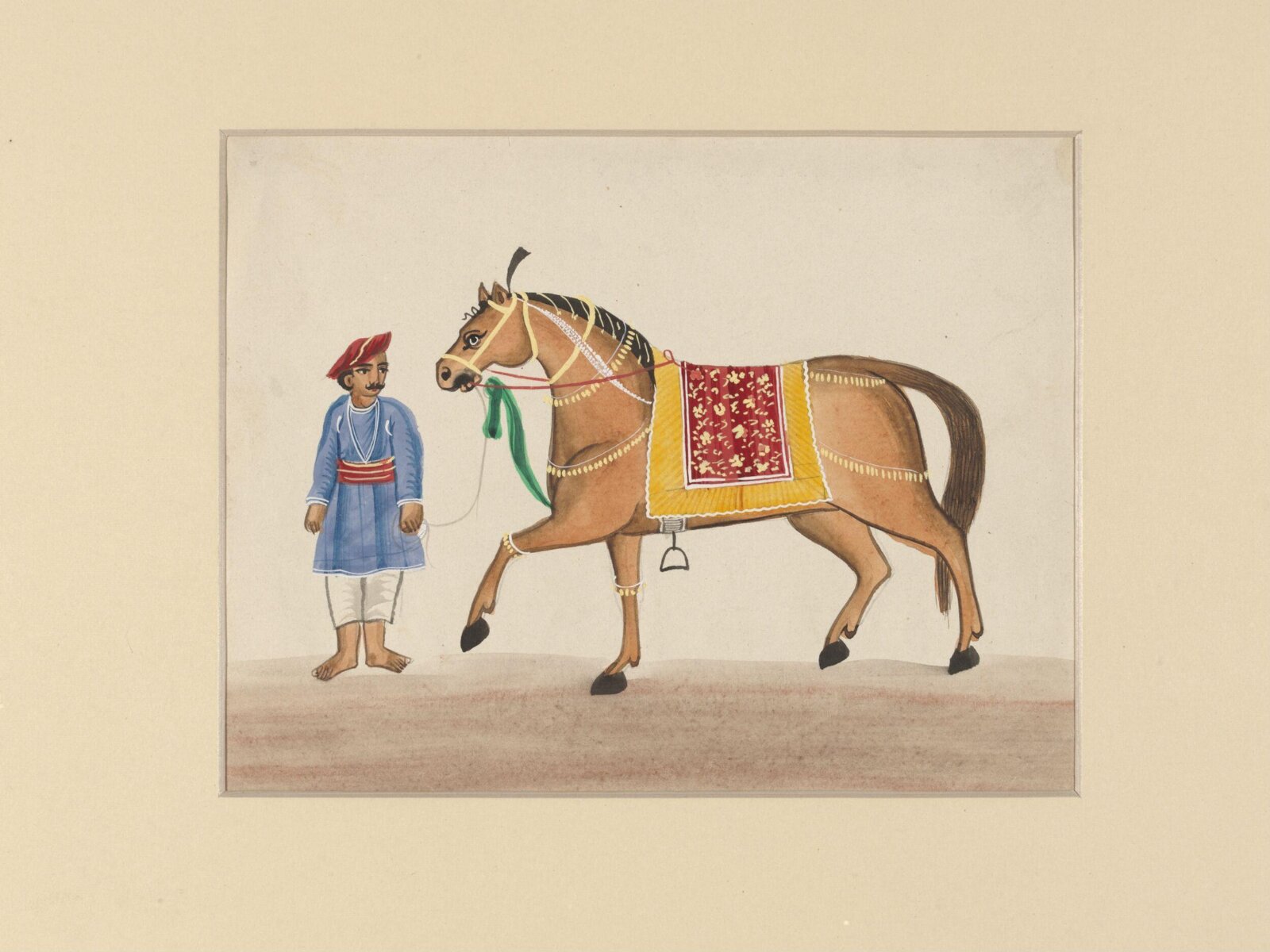 A horse and groom, ca.1885