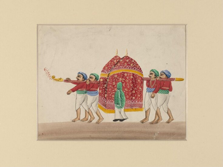 A curtained Indian palanquin with two canopies top image