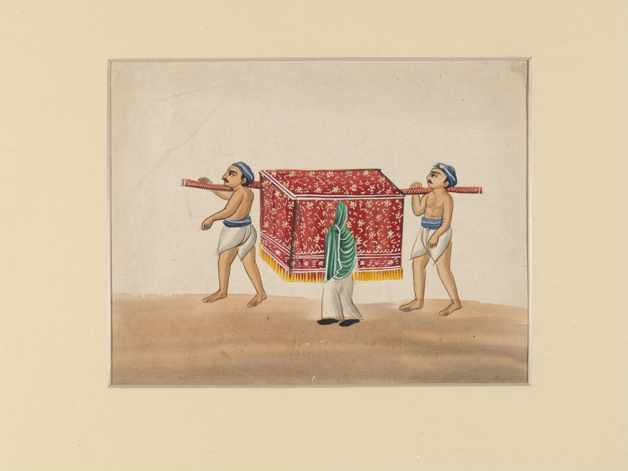 A curtained Indian palanquin (dhuli), ca.1885