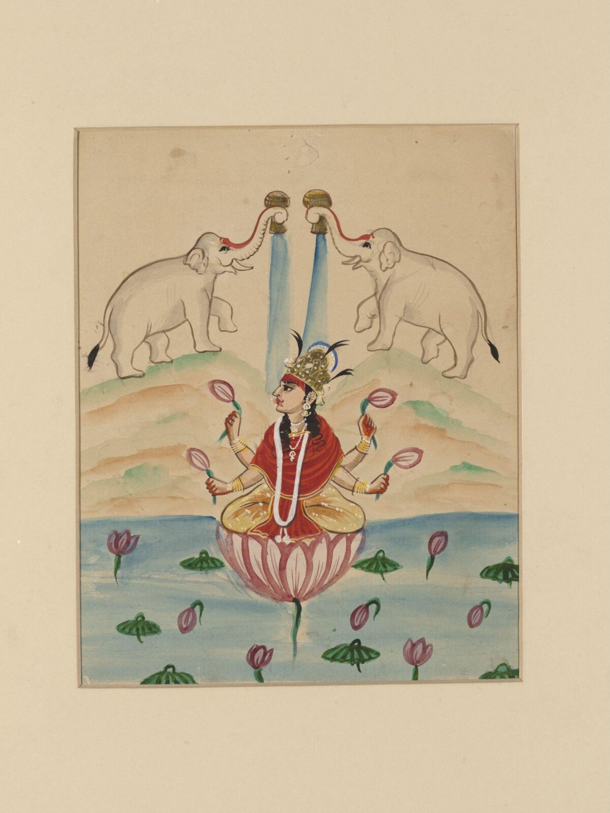 Lakshmi illustrated by  elephants, ca.1885