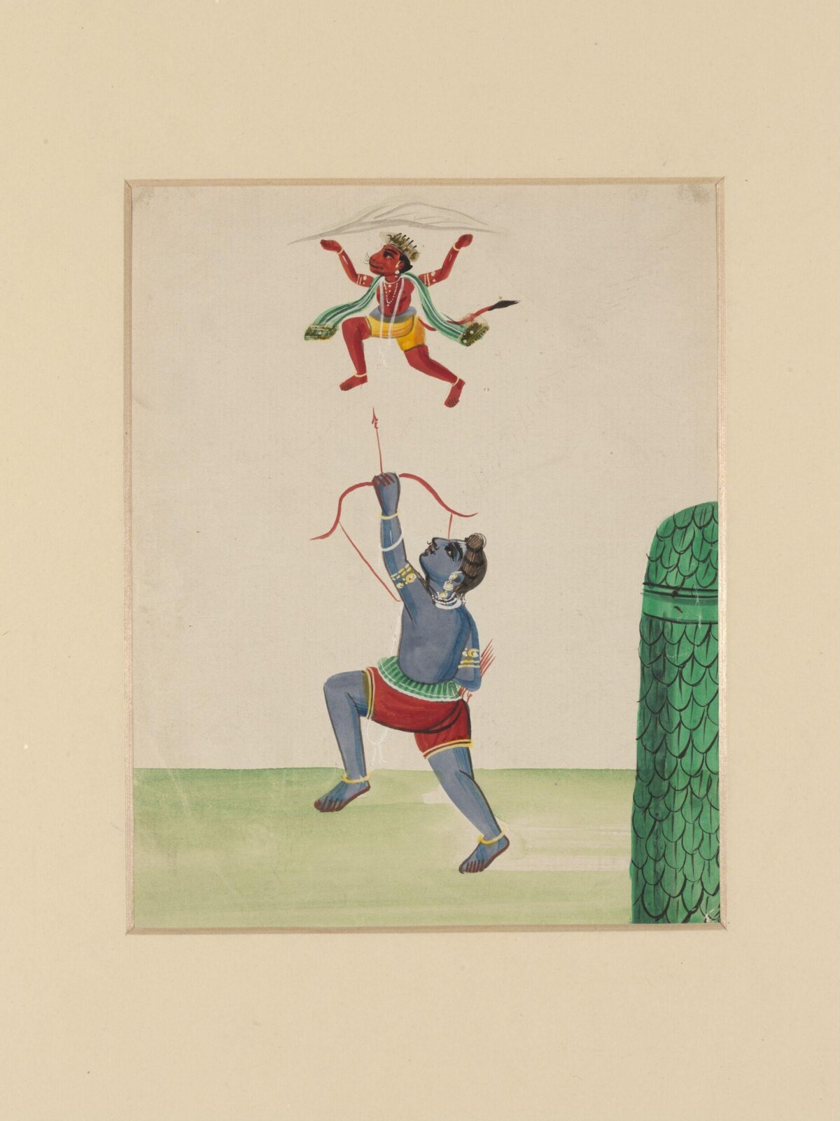 A raksha shooting at Hanuman, ca.1885