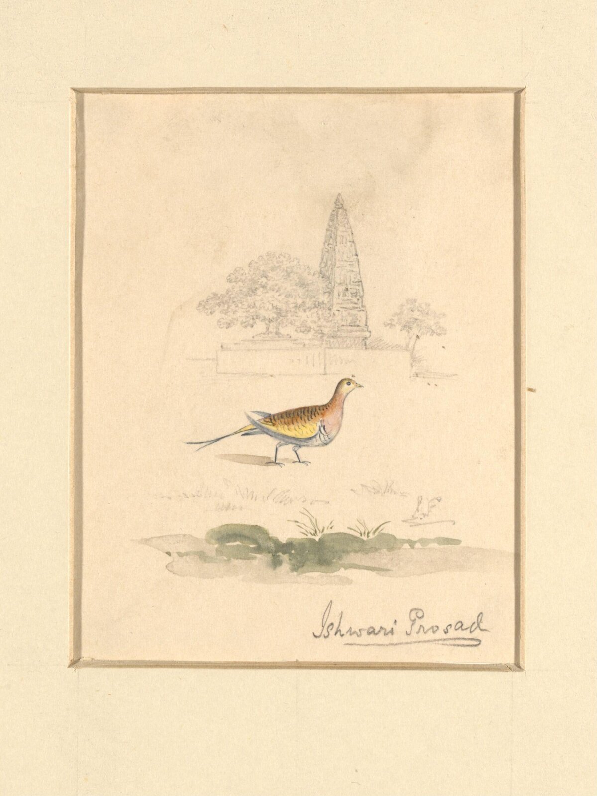 Bird and Temple, Ishwari Prasad, ca. 1940
