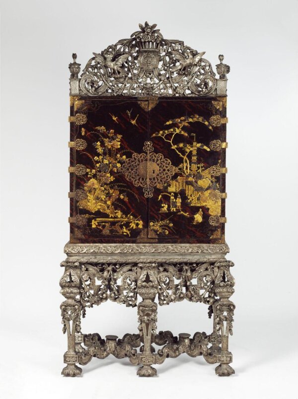 WILLIAM AND MARY BLACK JAPANNED CHEST ON STAND