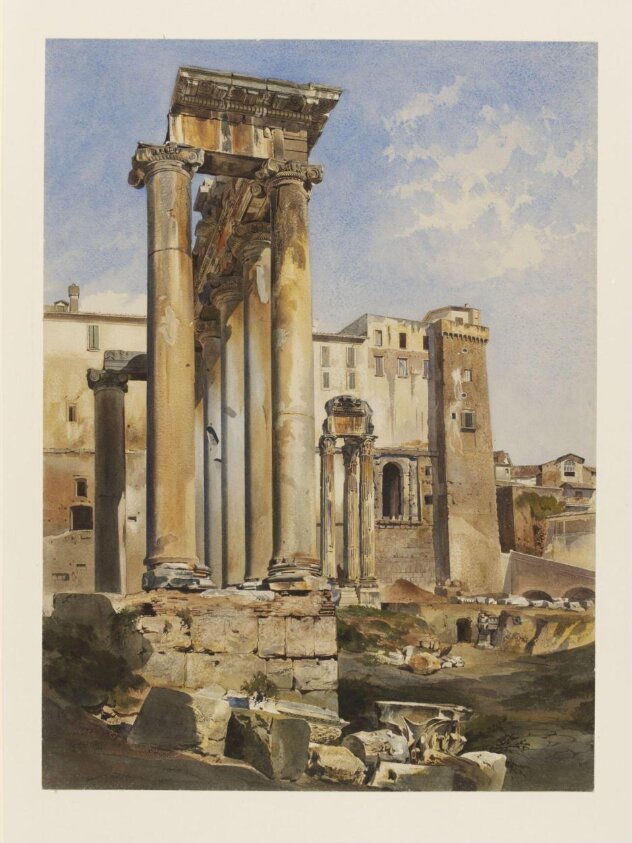 The Temple of Saturn and the Temple of Concord, Rome (02/08/1842) by Thomas Hartley Cromek