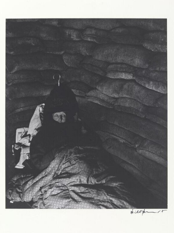 Old Lady in a Pimlico Air Raid Shelter, Her Silver-handled Umbrella Safely Tucked Away behind Her