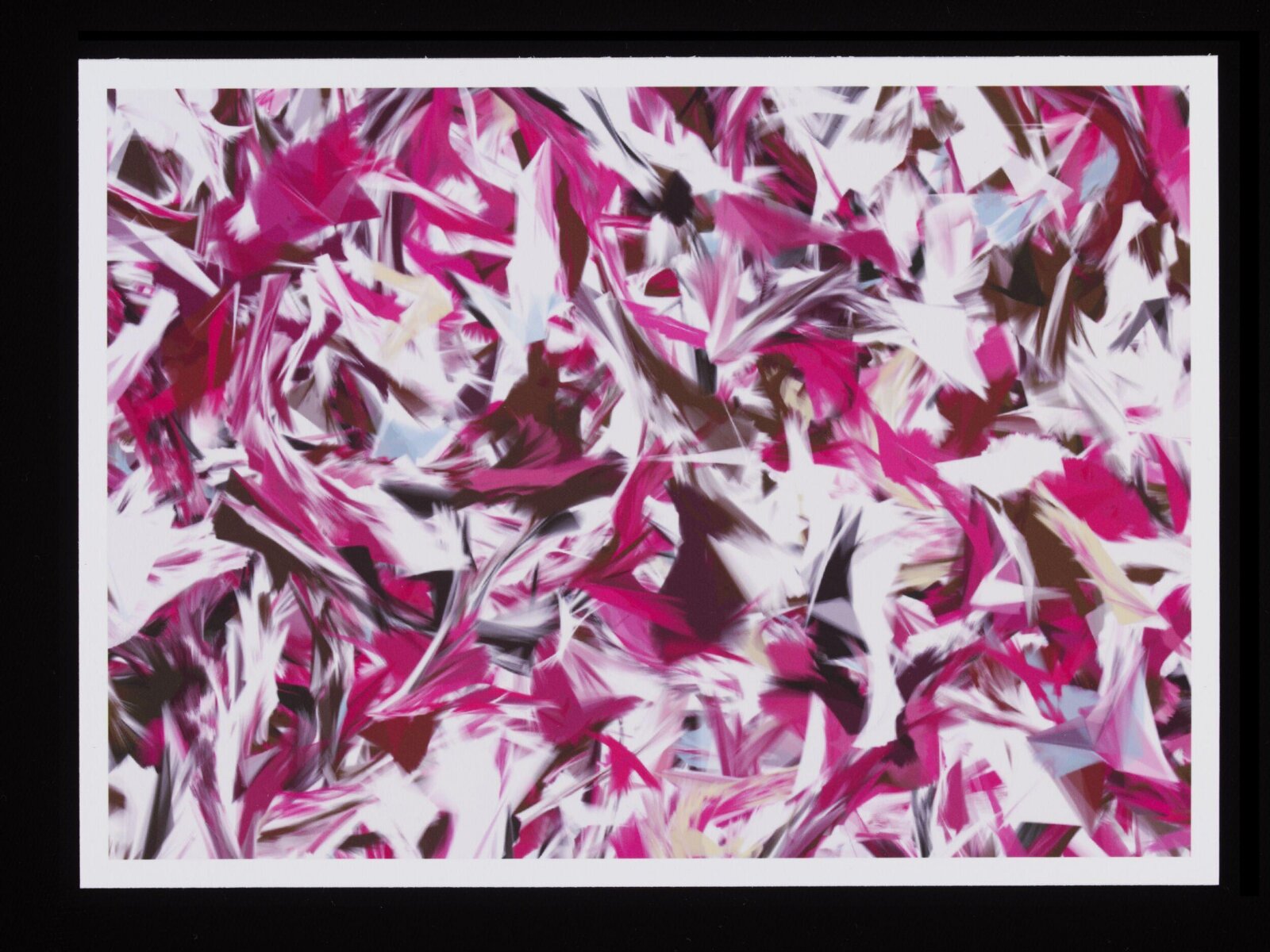 A Process 18 print: sharp pink, white and brown strokes crowding a white sheet