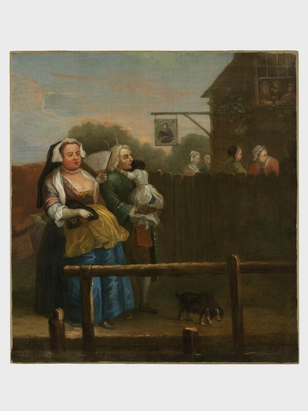New River, at Islington with a Family Going Awalking, a Cow Milking, and the Horns Archly Fixed Over the Husband's Head