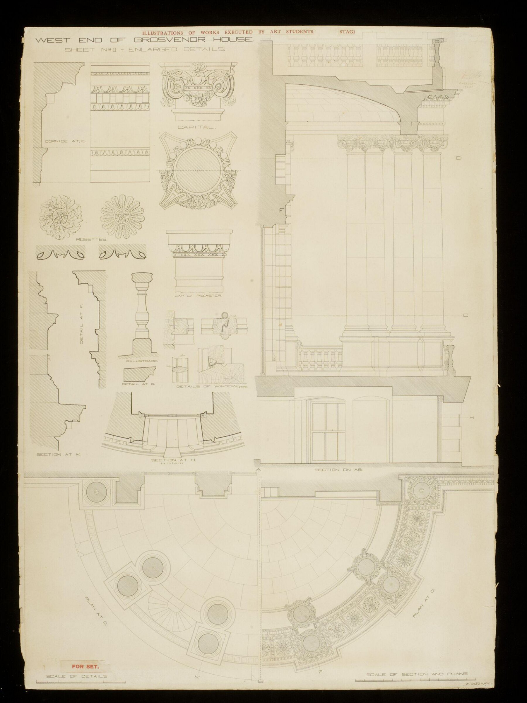Measured elevation of the west side of Grosvenor House, Samuel Carrodus, ca. 1884-1885