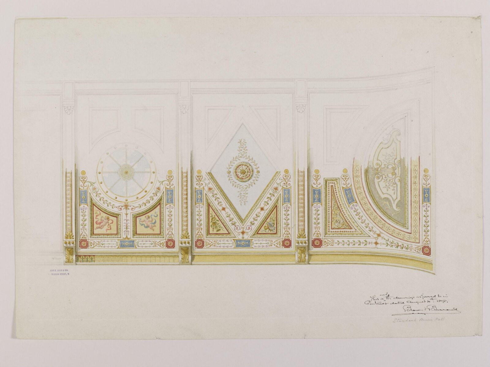 Ceiling and galleries at the Standard Music Hall, John Dibblee Crace, 1898