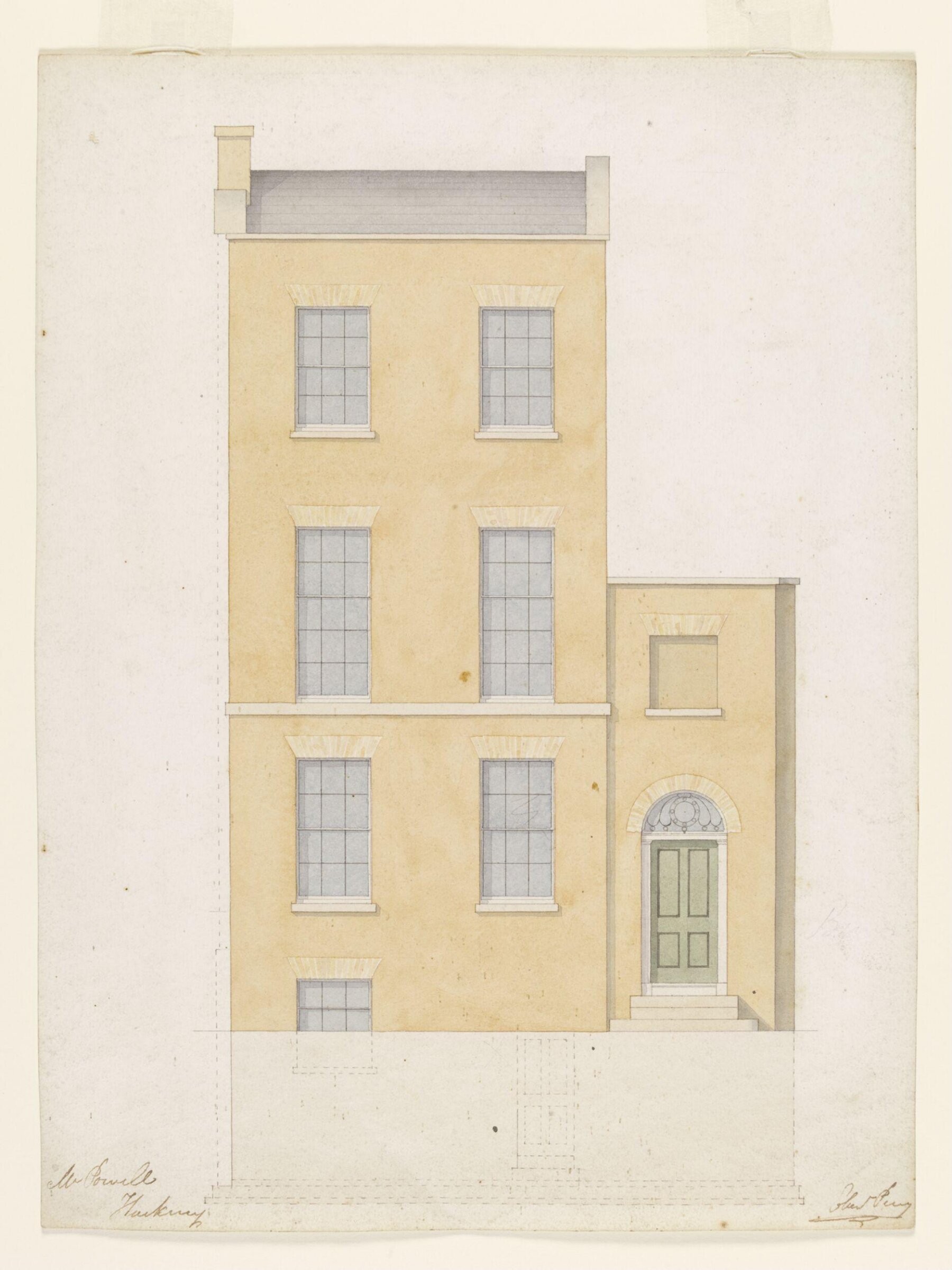 Elevation for the front of a house in Hackney for Mr Powell., Ebenezer Perry, 1836-1840