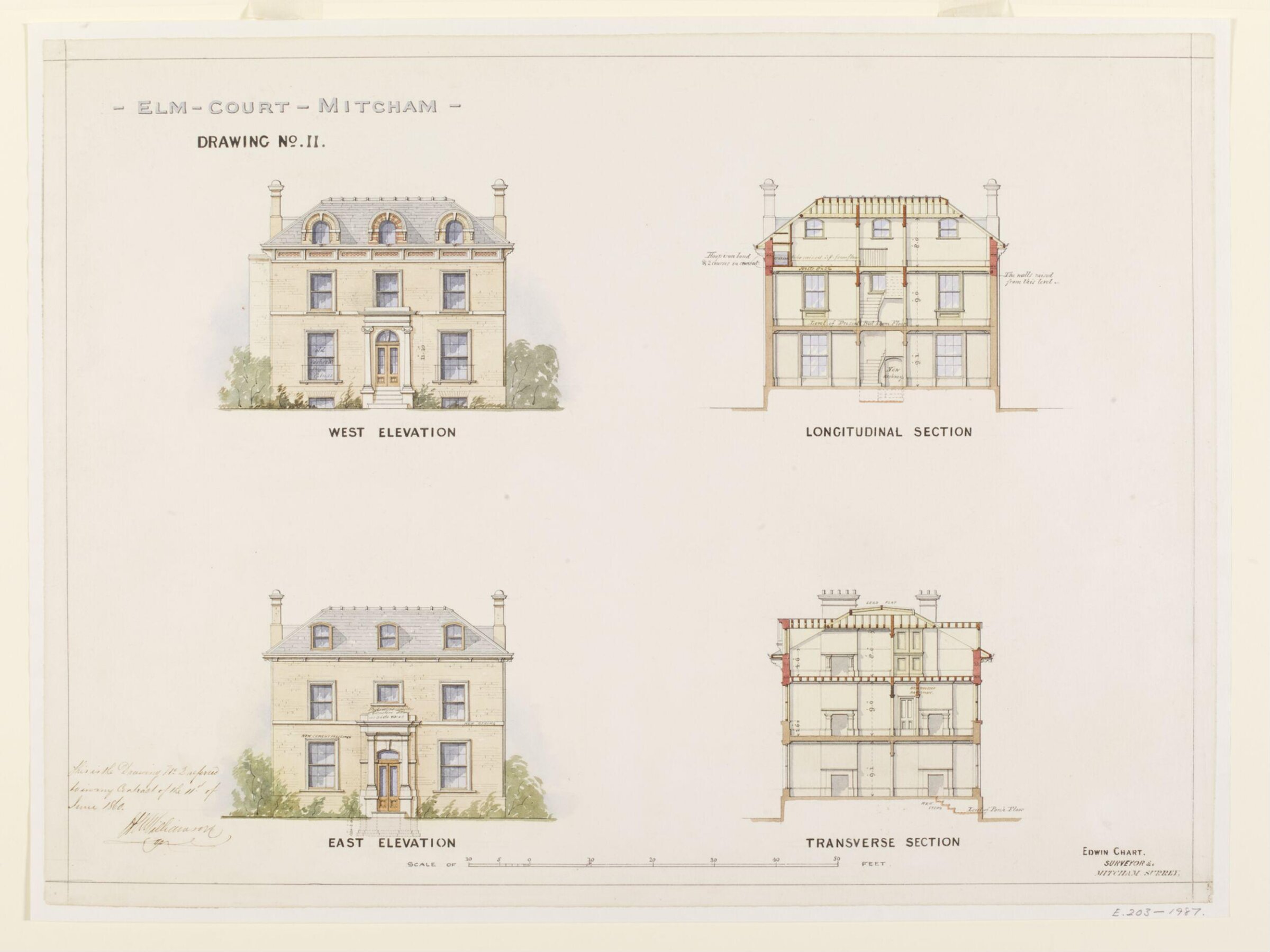 Design for improvements to Elm Court, Mitcham. 1860., Edwin Chart, 1860