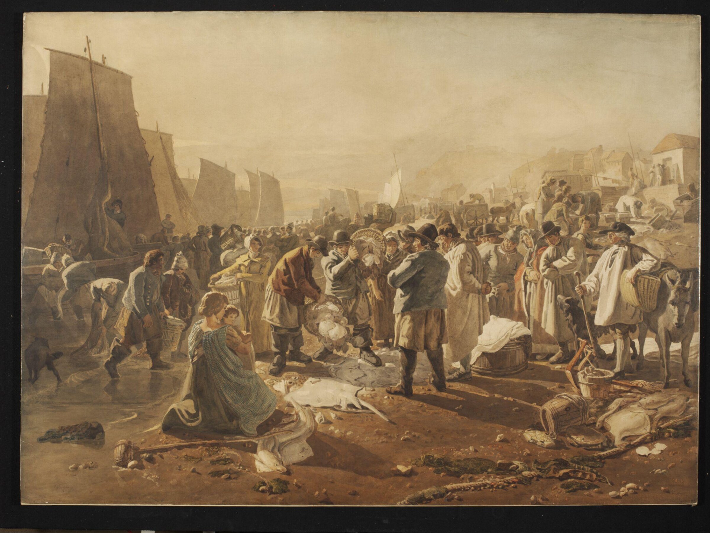 The Fish Market on the Beach, Hastings, Joshua Cristall, 1808