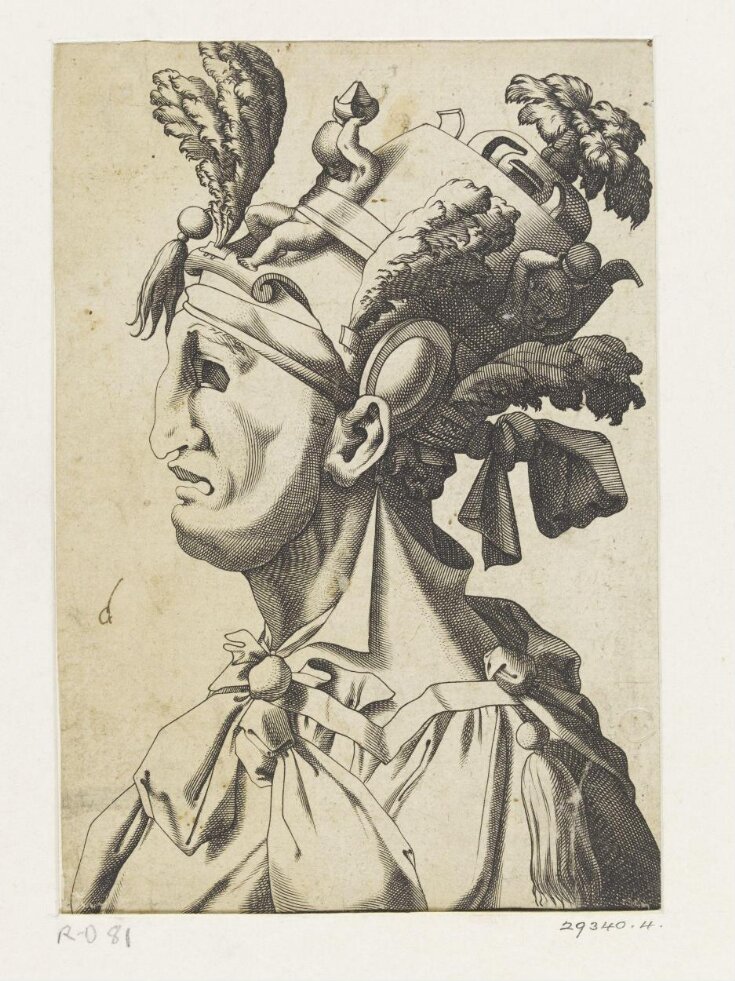 Masked man with feathered hat top image