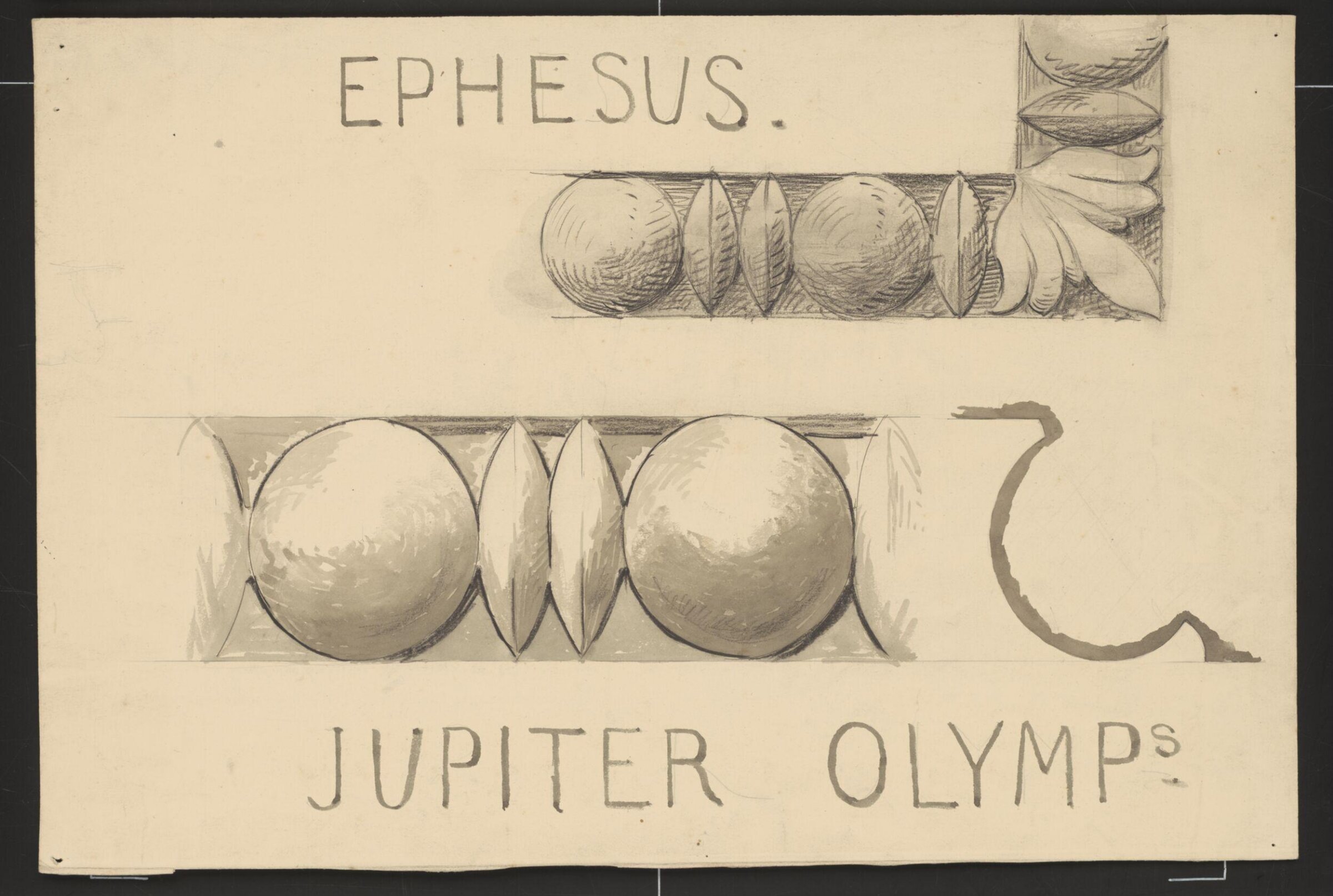 Drawing of moulding on the Temple of Jupiter Olympius at Ephesus, Francis Cranmer Penrose, late 19th century