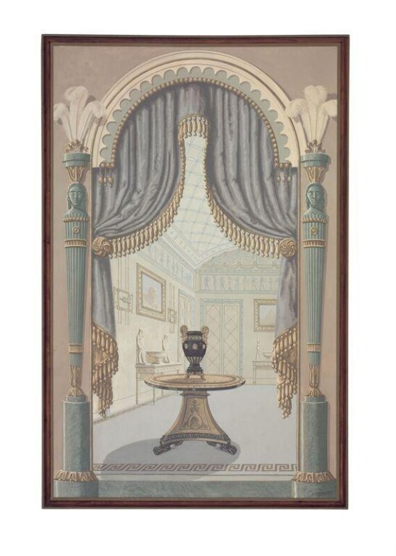 Architectural capriccio, one of five decorative paintings from the V&A 'Painted Room'