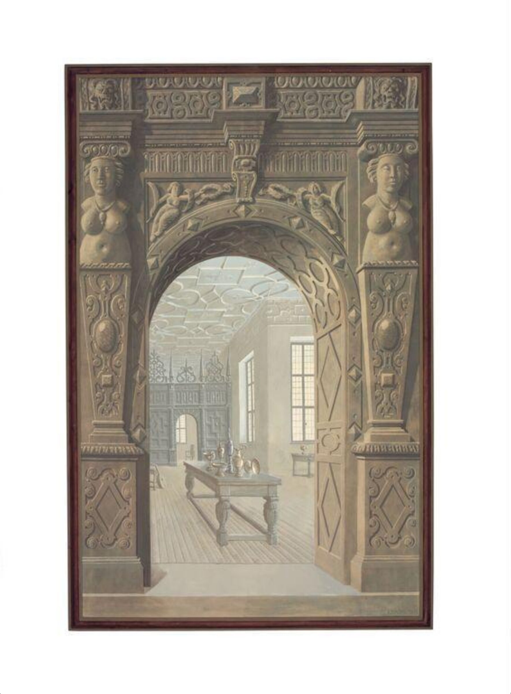 Architectural capriccio, one of five decorative paintings from the V&A 'Painted Room', Alan Dodd, 1986