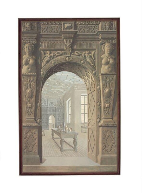 Architectural capriccio, one of five decorative paintings from the V&A 'Painted Room'