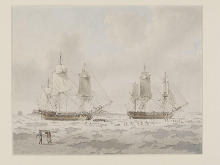 The ships 'Race-horse' and 'Carcass' of Captain Phipps' expedition embedded in ice in the Polar Regions top image