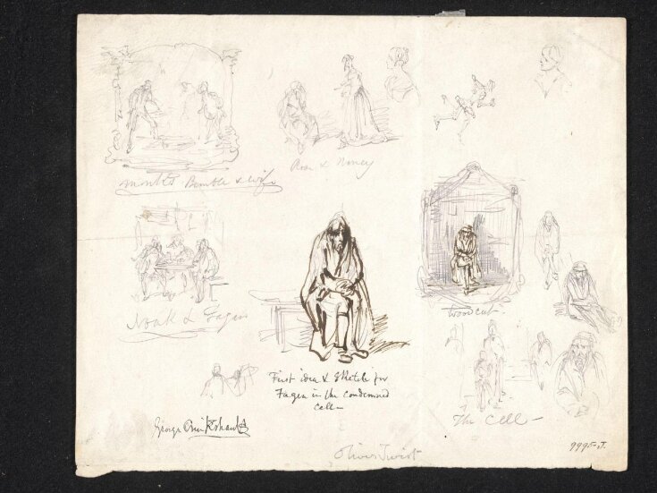 Studies for the illustration 'Fagin in the Condemned Cell' and other incidents in the story of 'Oliver Twist' top image