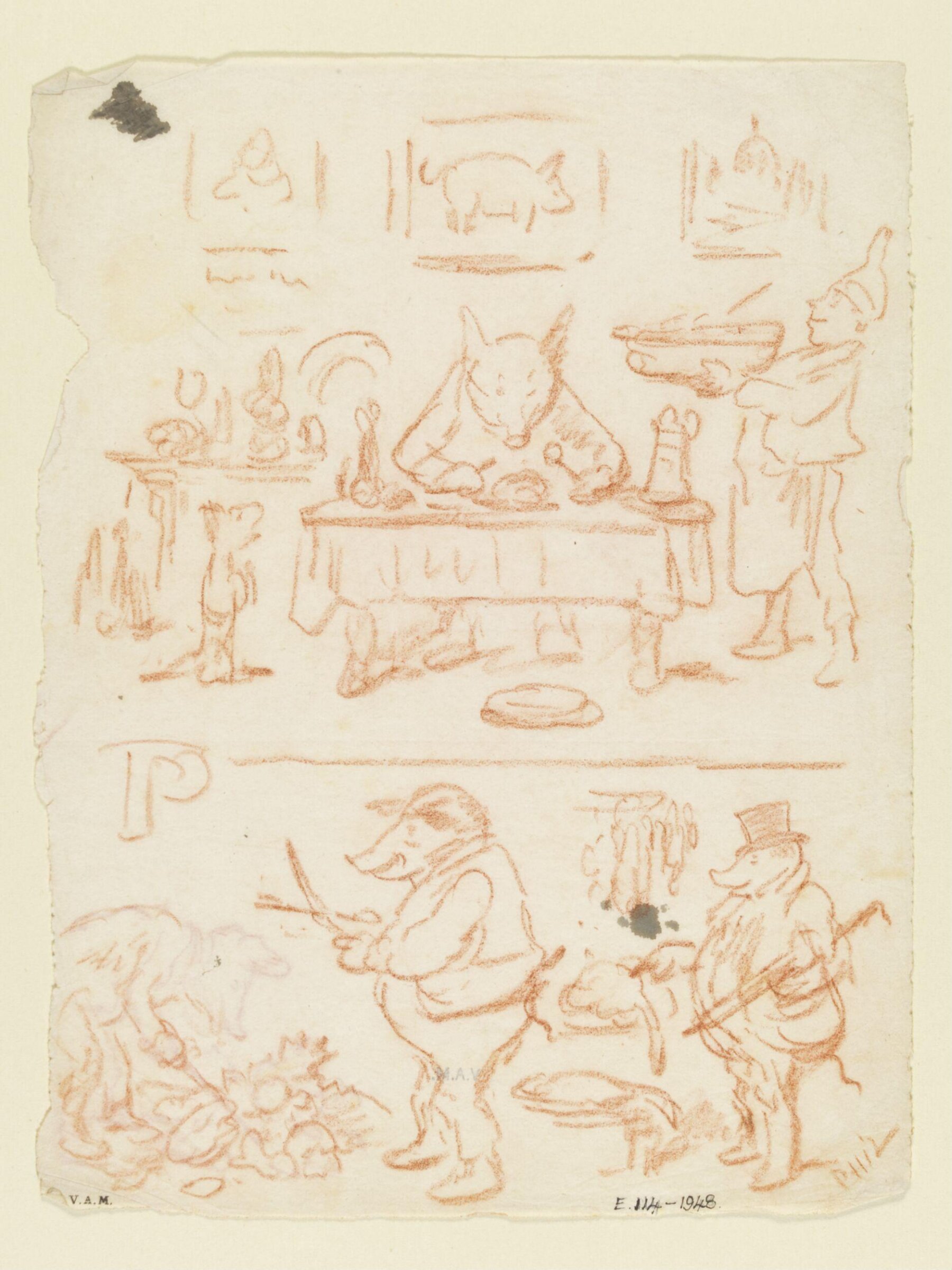 Designs for a child's alphabet book, showing animals in human dress, Hablot Knight 'Phiz' Browne, 1815-1882