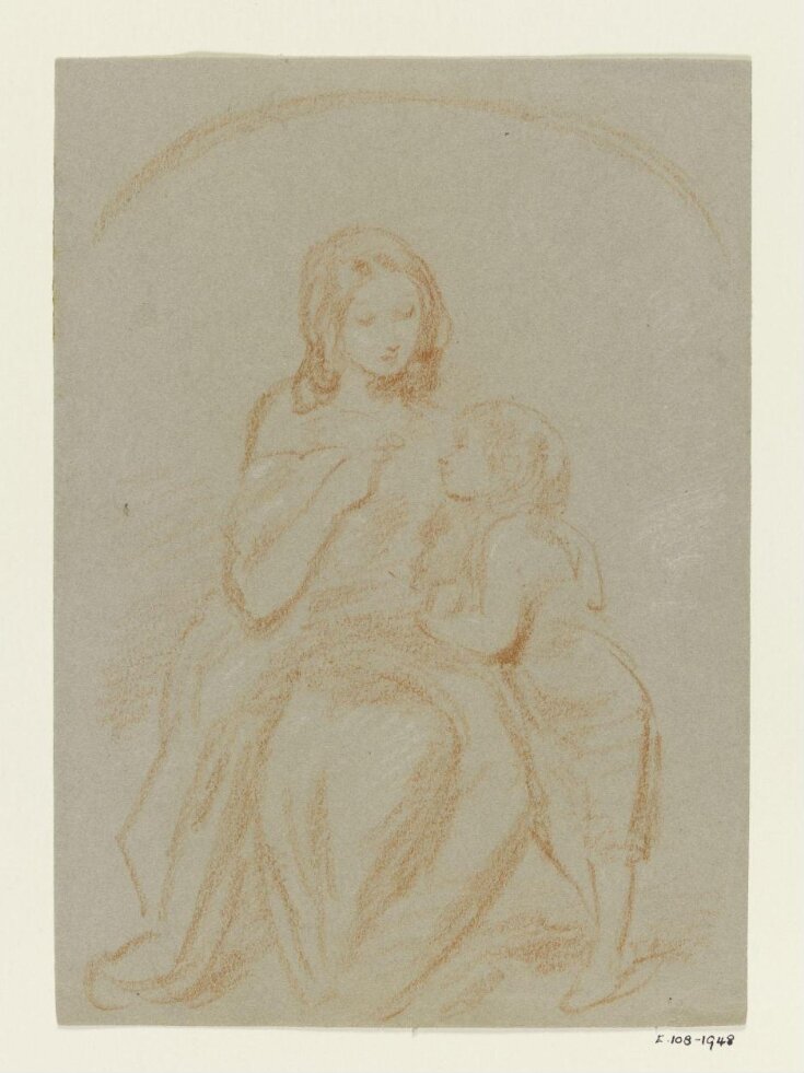 Sketch of a young woman seated with a child standing at her knee top image