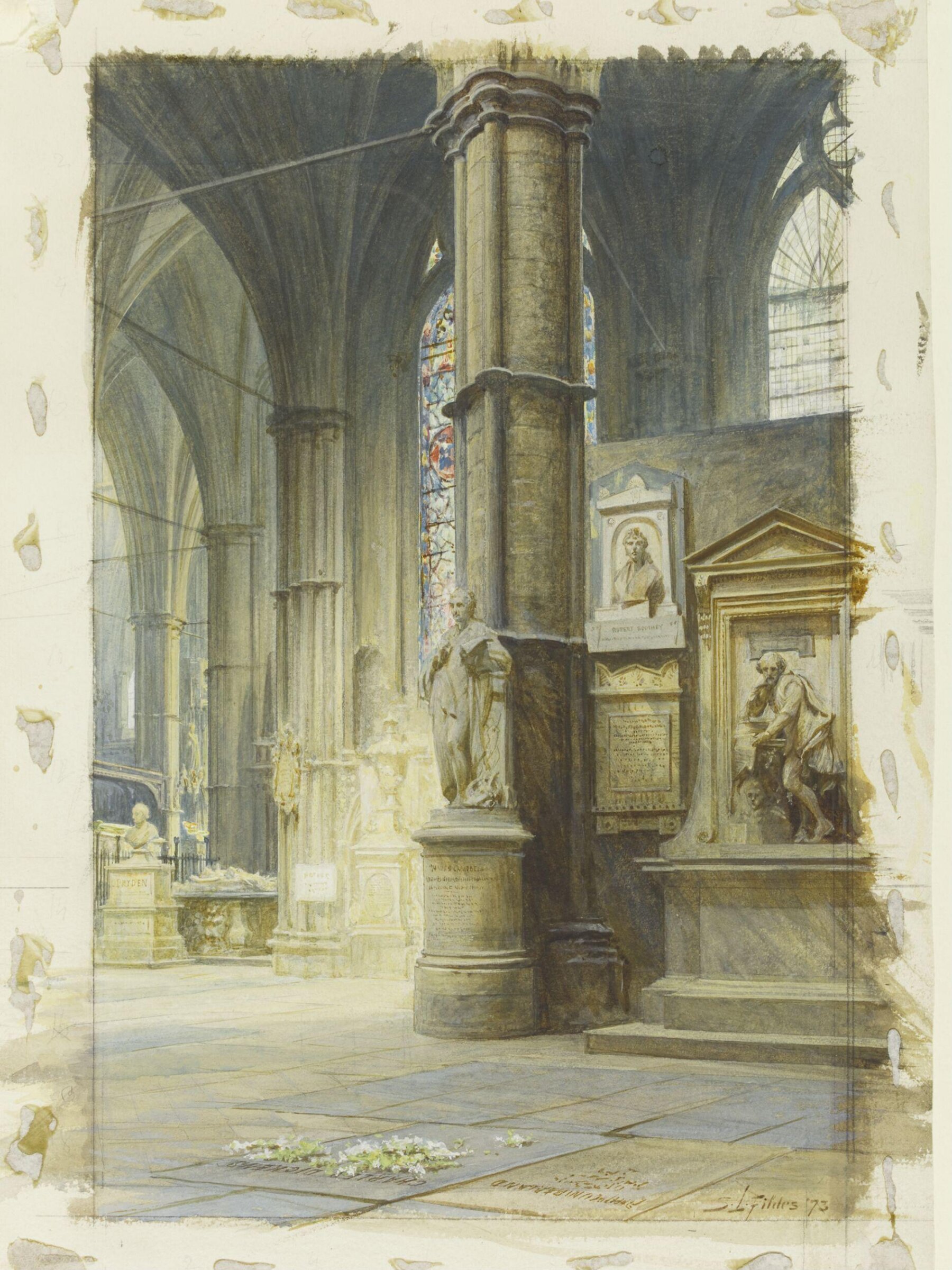 The grave of Charles Dickens, Poets' Corner, Westminster Abbey, Luke Fildes, 1873
