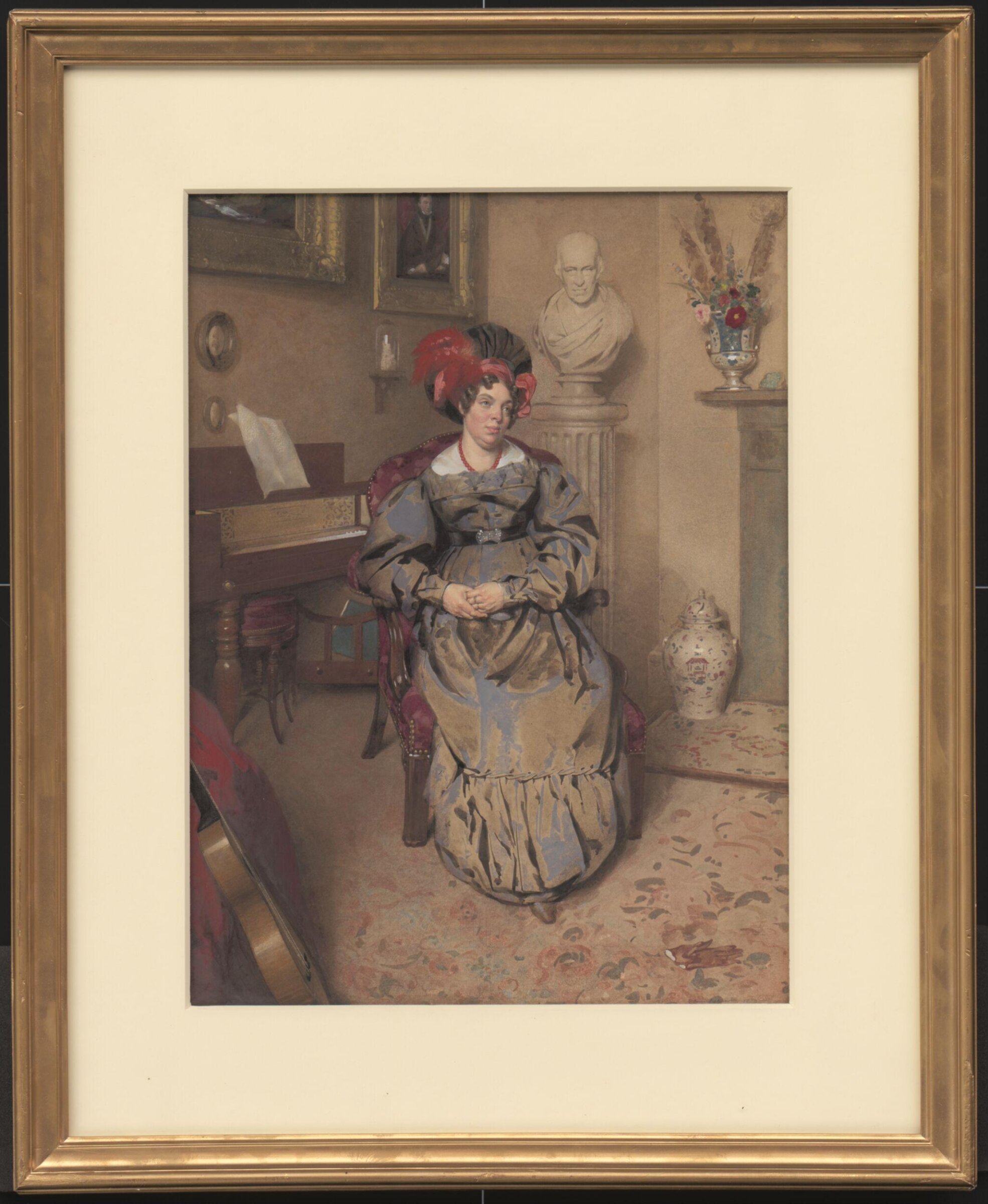 Portrait of a lady seated in an armchair, Frederick Cruickshank, 1830