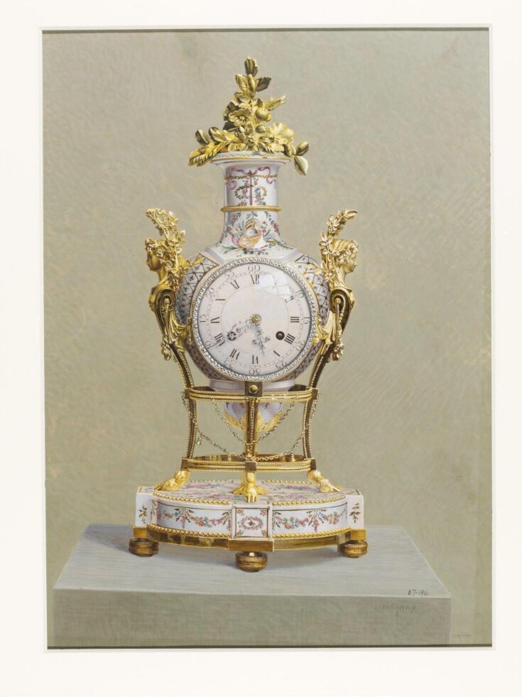 Clock of painted porcelain made for Queen Marie Antoinette, French, about 1780 top image