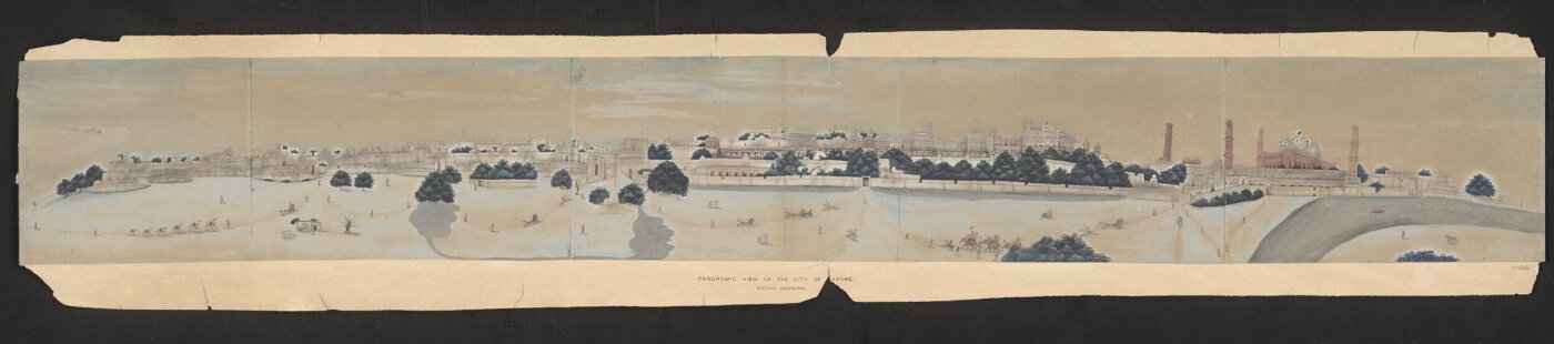 Unknown, Panoramic view of the city of Lahore showing the Lahore Fort on the right.