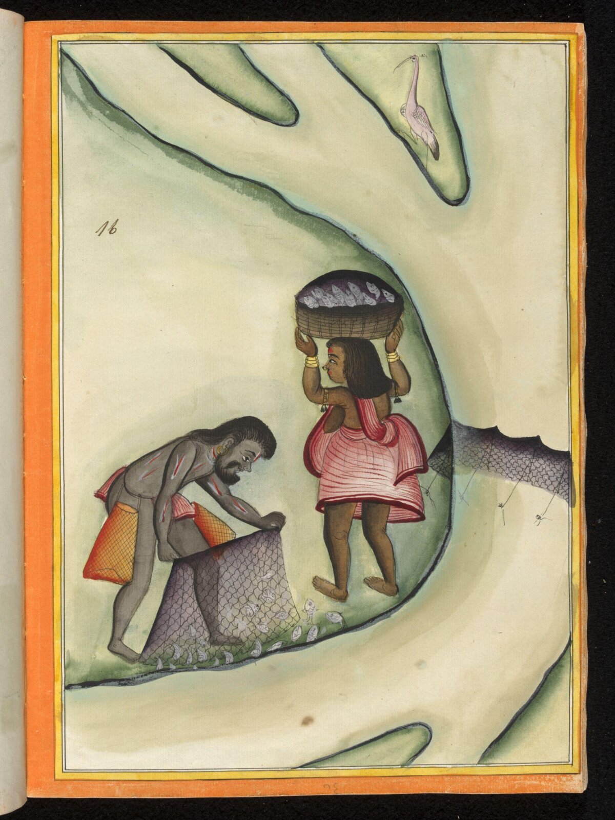 A fisherman emptying his net., ca. 1785