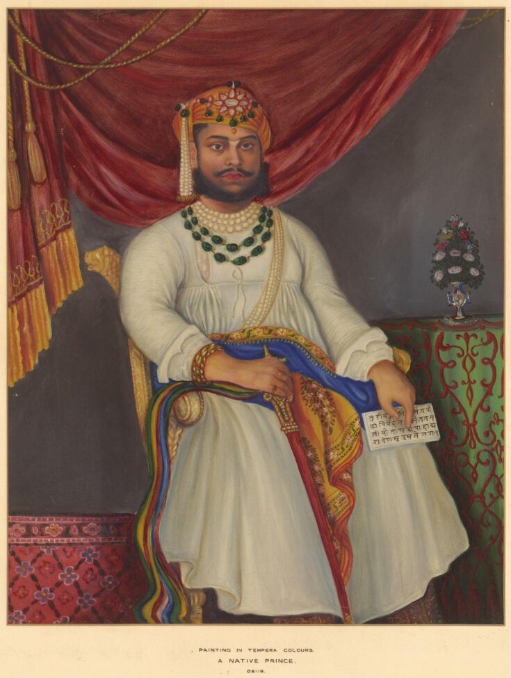 Portrait Of An Unknown Indian Ruler Seated Under A Looped Crimson Curtain Unknown Vanda