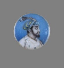 One of twelve tiny paintings depicting Mughal emperors, Afghan and Sikh nobles, and Mughal ladies. thumbnail 1