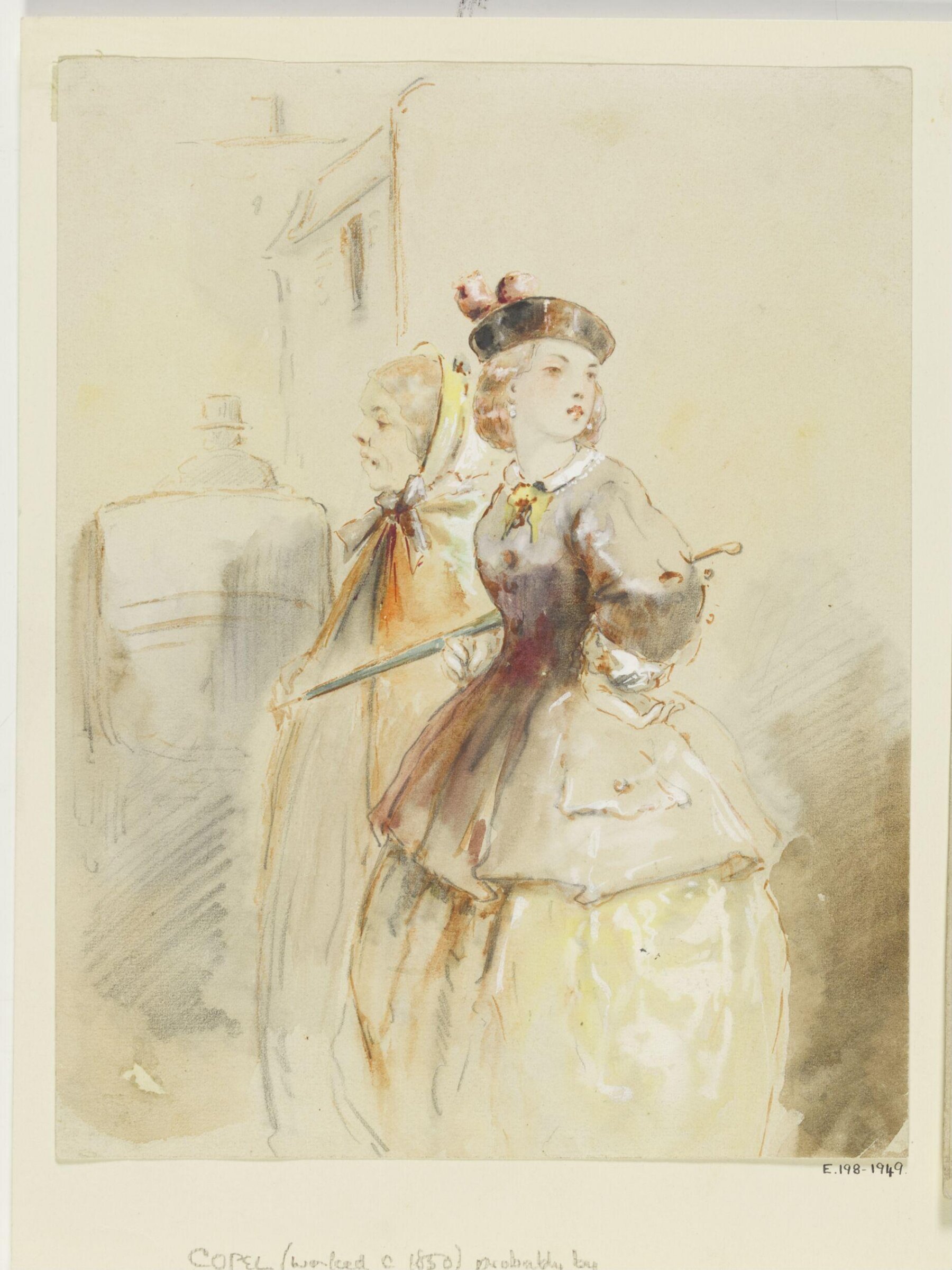 Maman je trouve qu'om ne nous remarque pas assez.  Je veux absolument que tu porte un chapeau Espagnol, Copel, ca. 1850