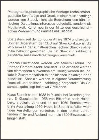 "Der Heidelberger Graphiker Klaus Staeck wurde 1970..."