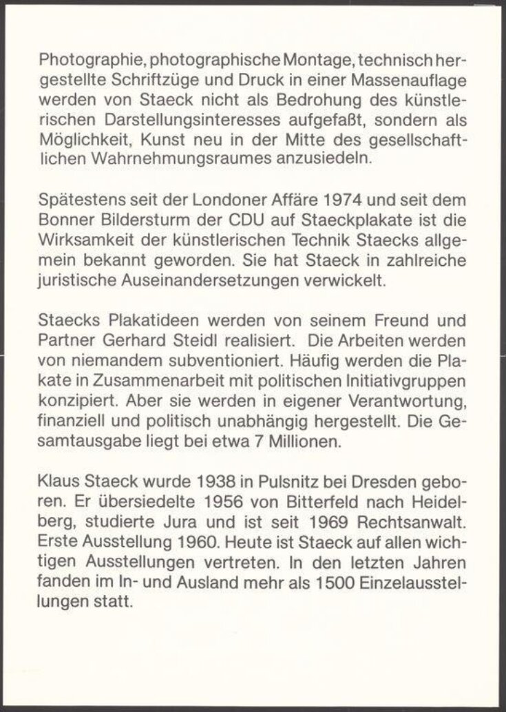 "Der Heidelberger Graphiker Klaus Staeck wurde 1970..." image