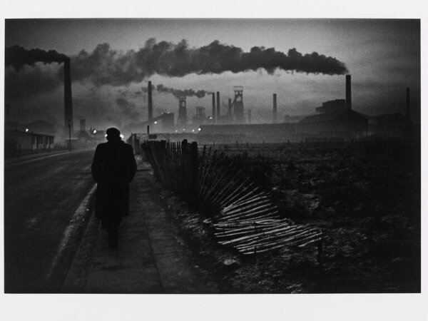 Winter, man going to the early shift, steel works, Hartlepool ...