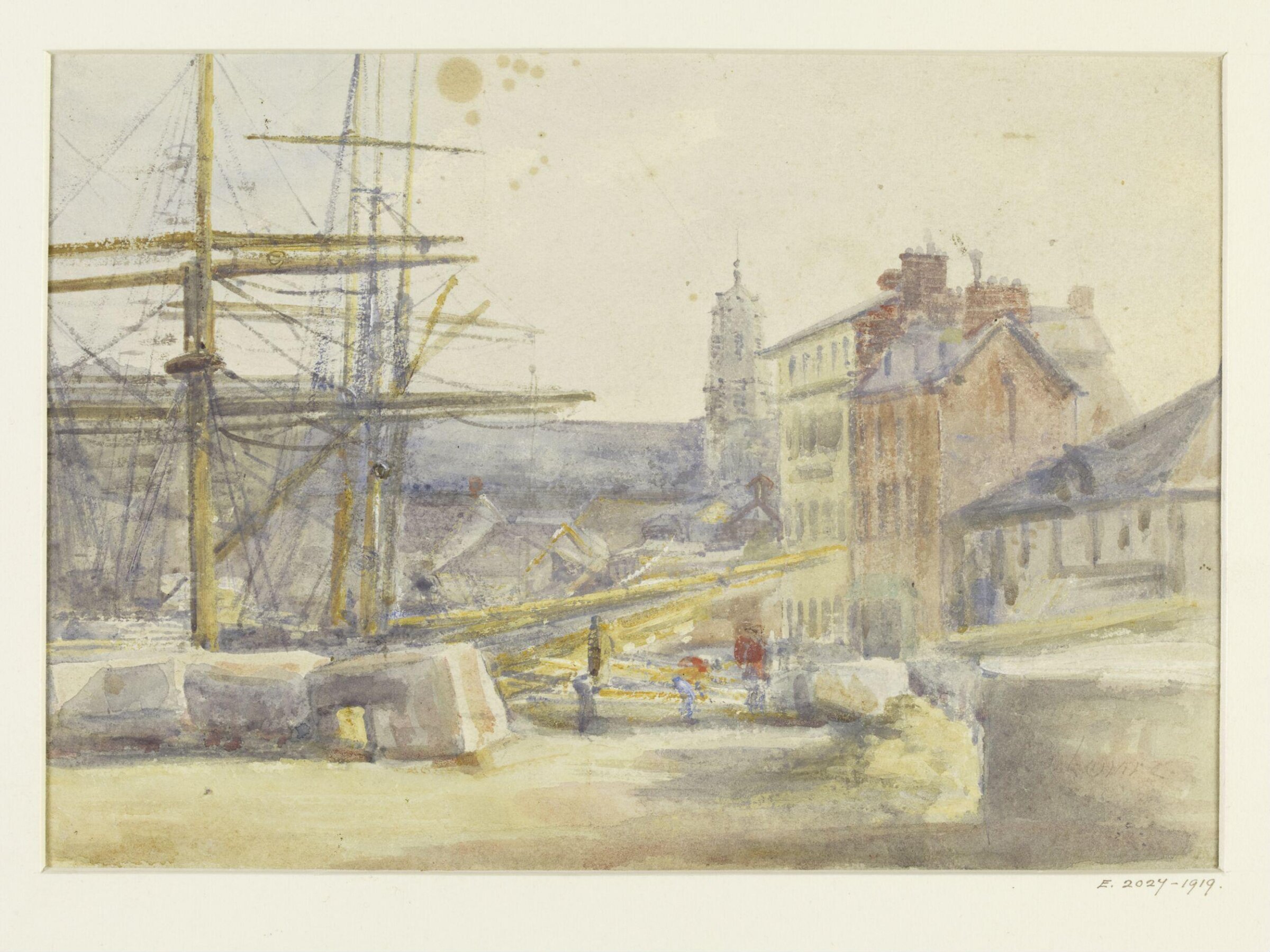 The quayside in a small French port, Jules Lessore, 1864-1877