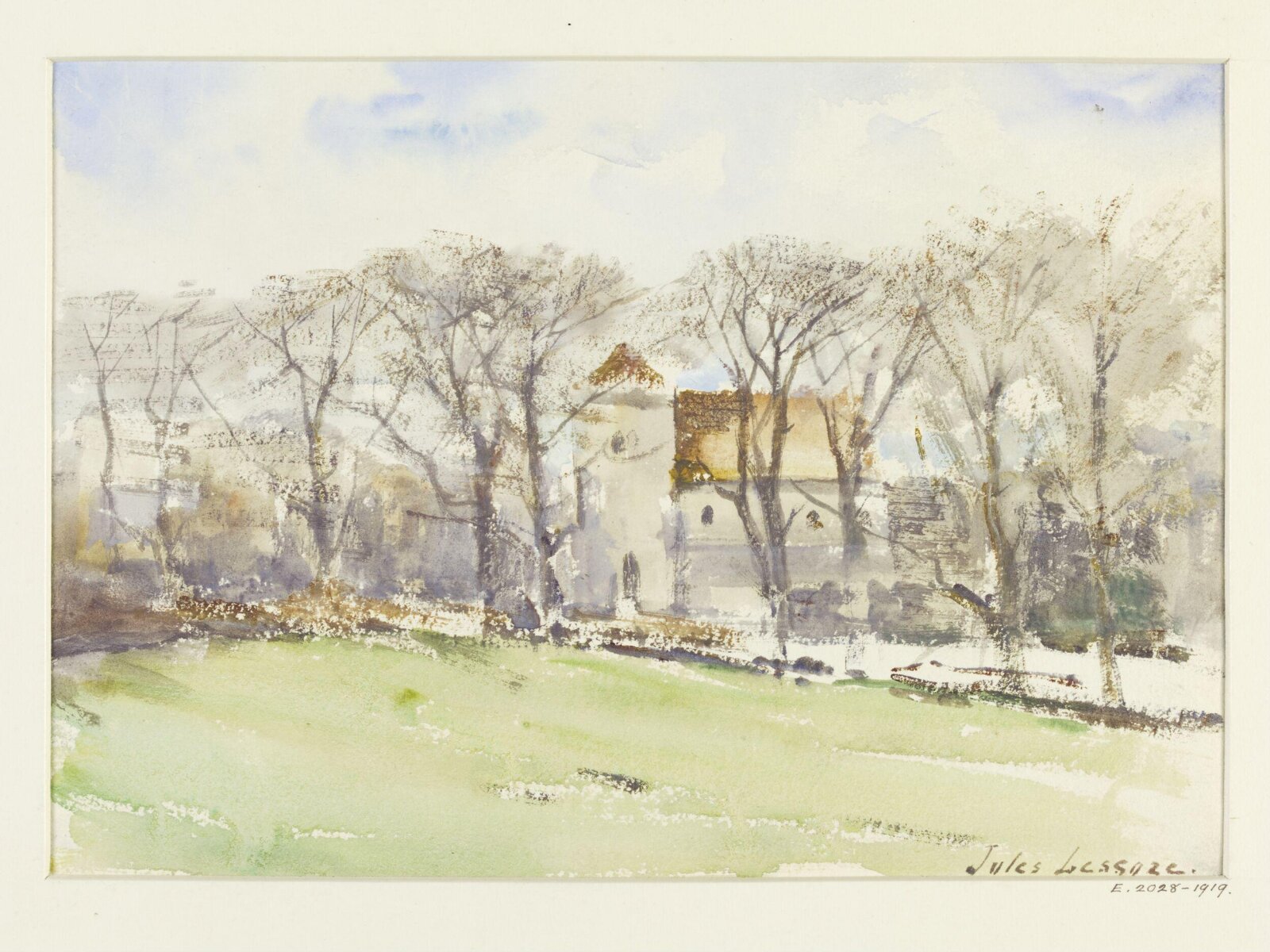 A Country Church seen through Trees, Jules Lessore, 1864-1877
