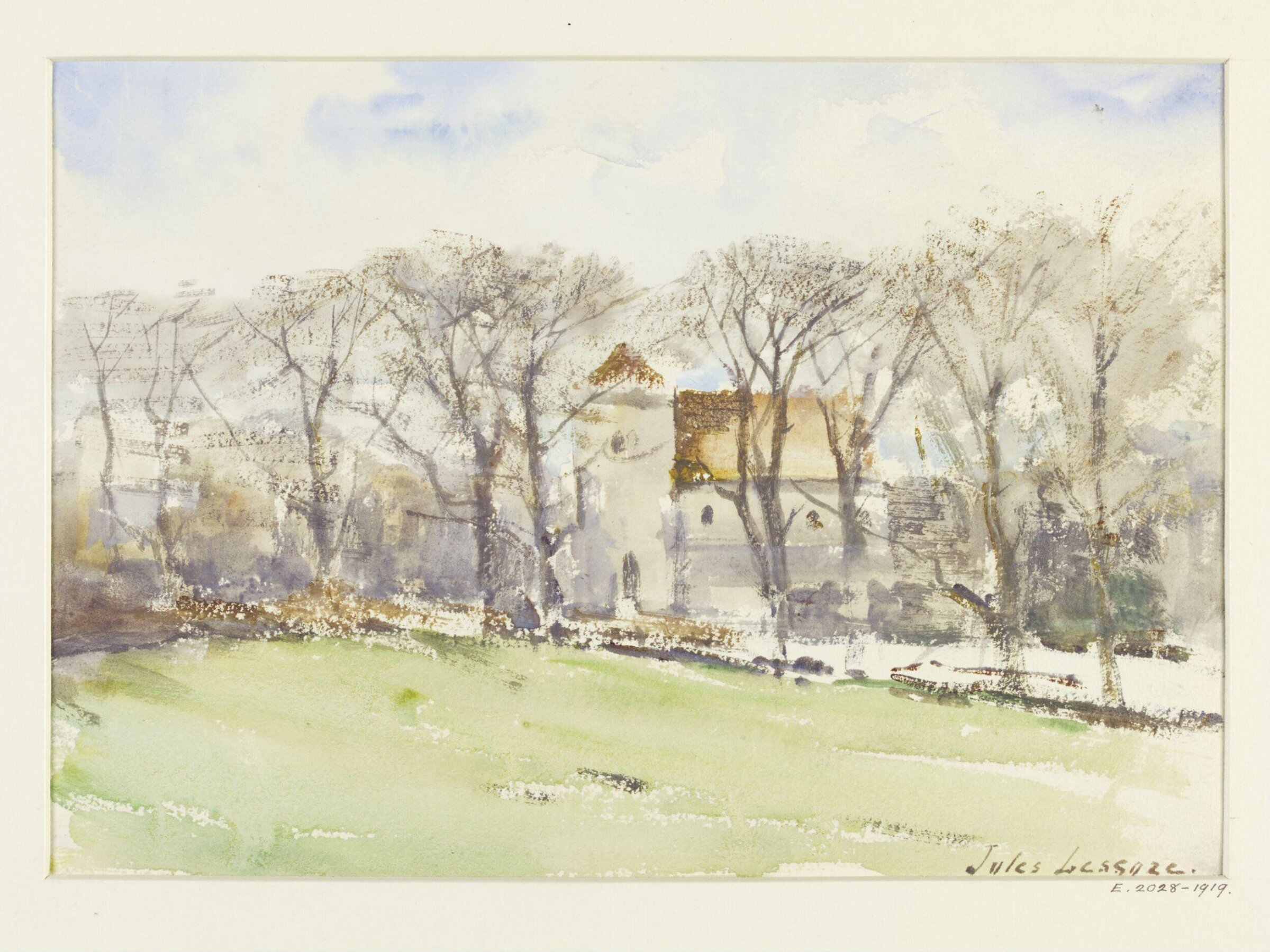 A Country Church seen through Trees, Jules Lessore, 1864-1877