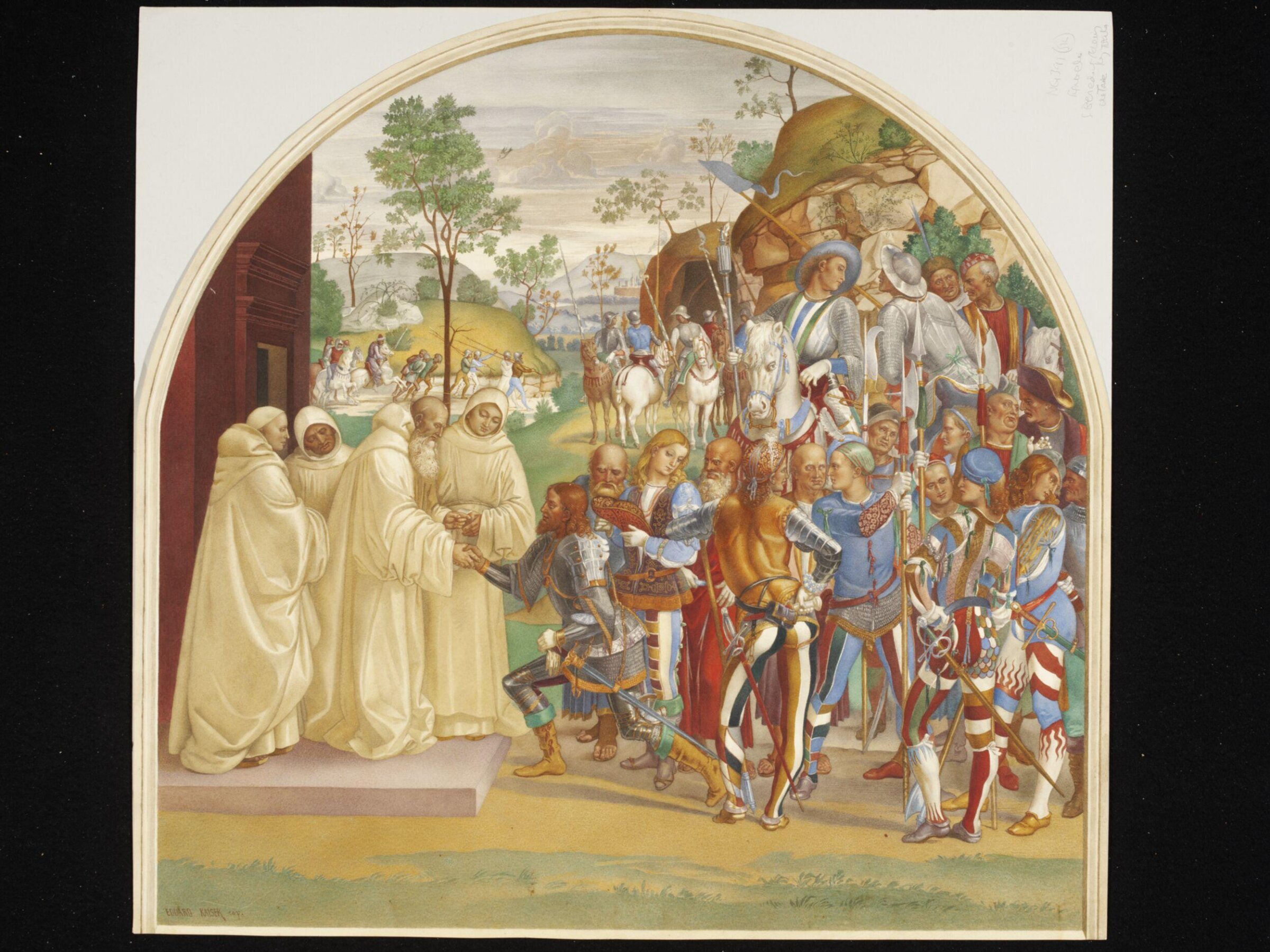 St Benedict and the True King Totila, Edward Kaiser, 1872