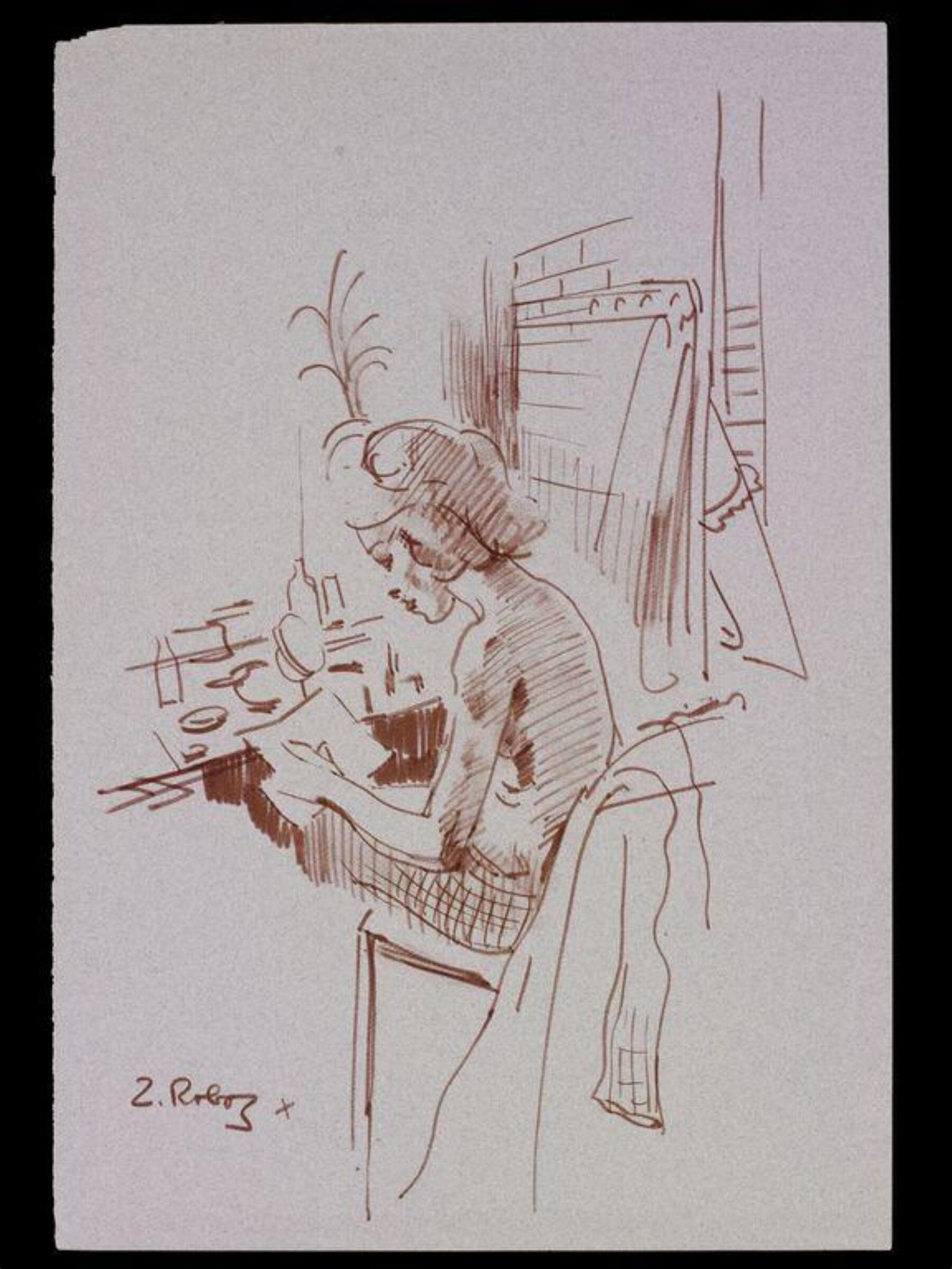 Girl reading a fan letter in her dressing room at the Windmill Theatre, Zsuzsi Roboz, 1964
