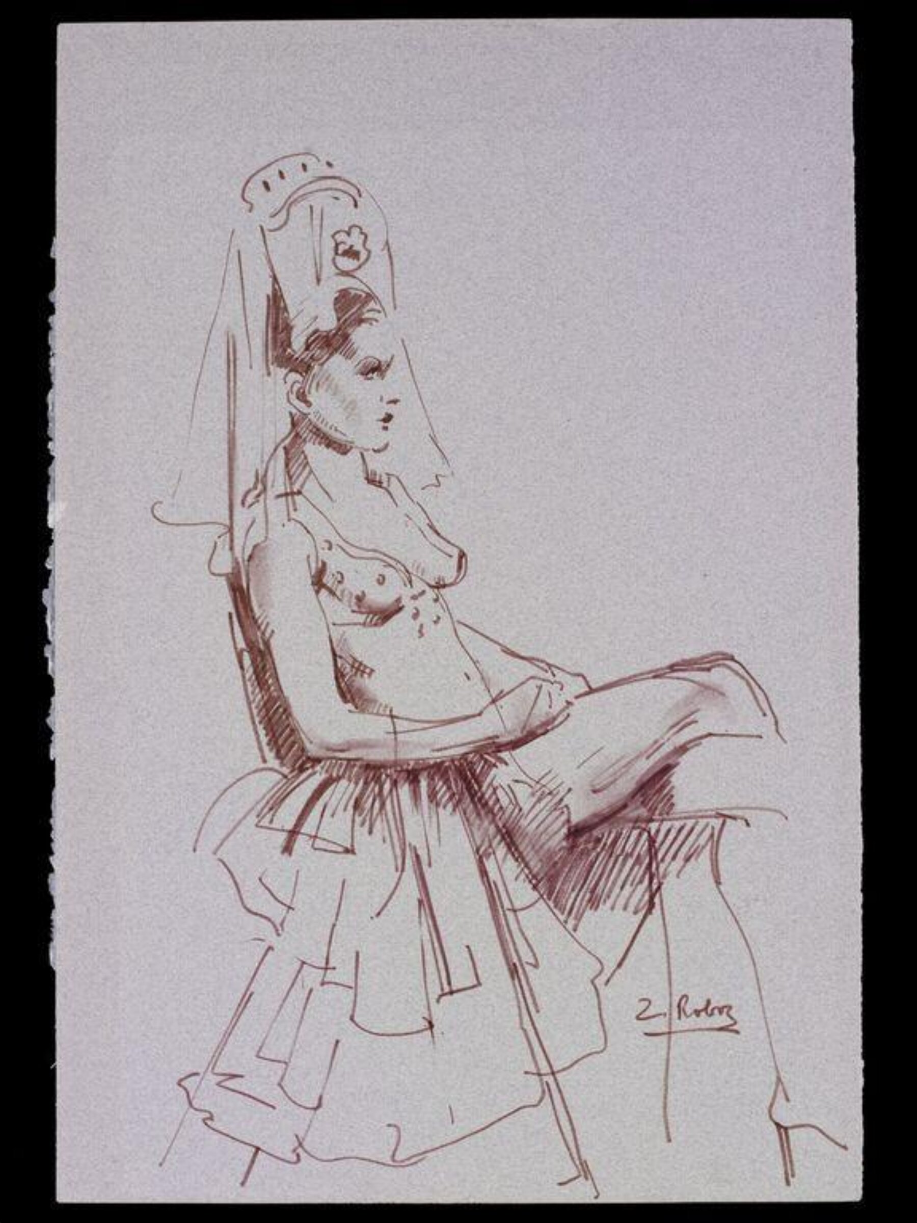 Performer at the Windmill Theatre wearing a costume with Spanish mantilla, Zsuzsi Roboz, 1964