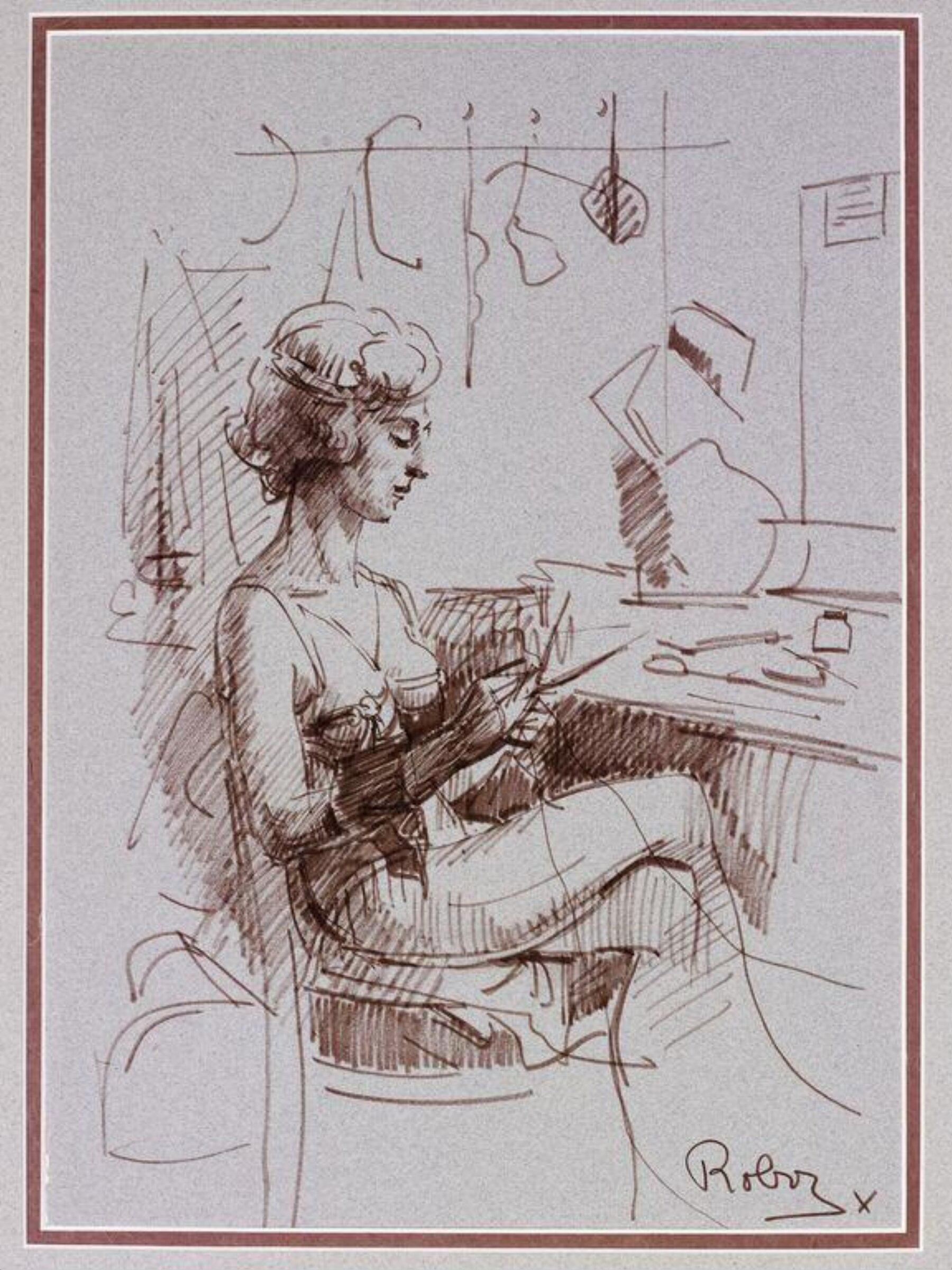 Girl knitting in her dressing room at the Windmill Theatre, Zsuzsi Roboz, 1964
