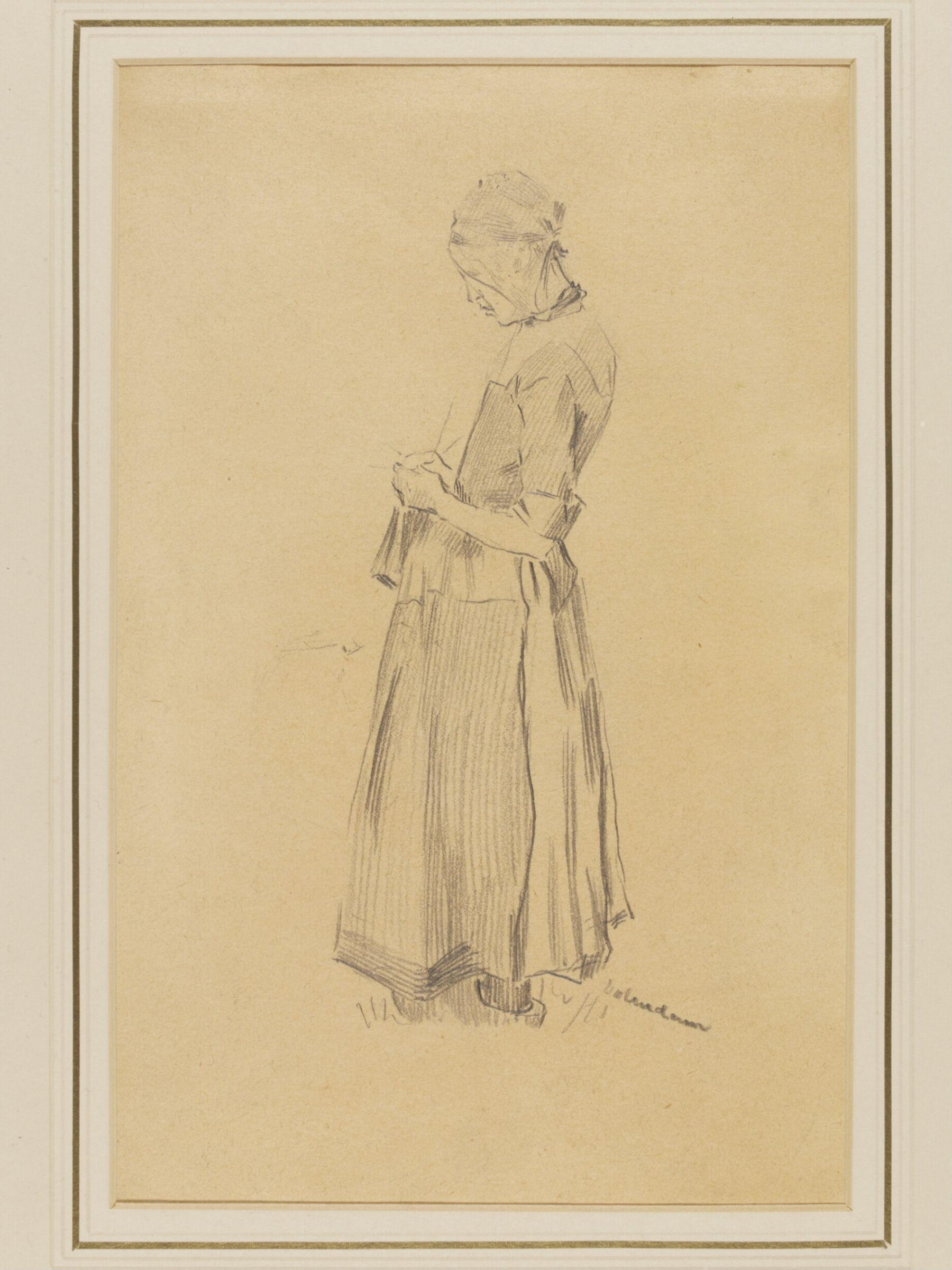 Study of a young Dutch woman knitting (recto), Percyval Tudor-Hart, late 19th century-early 20th century