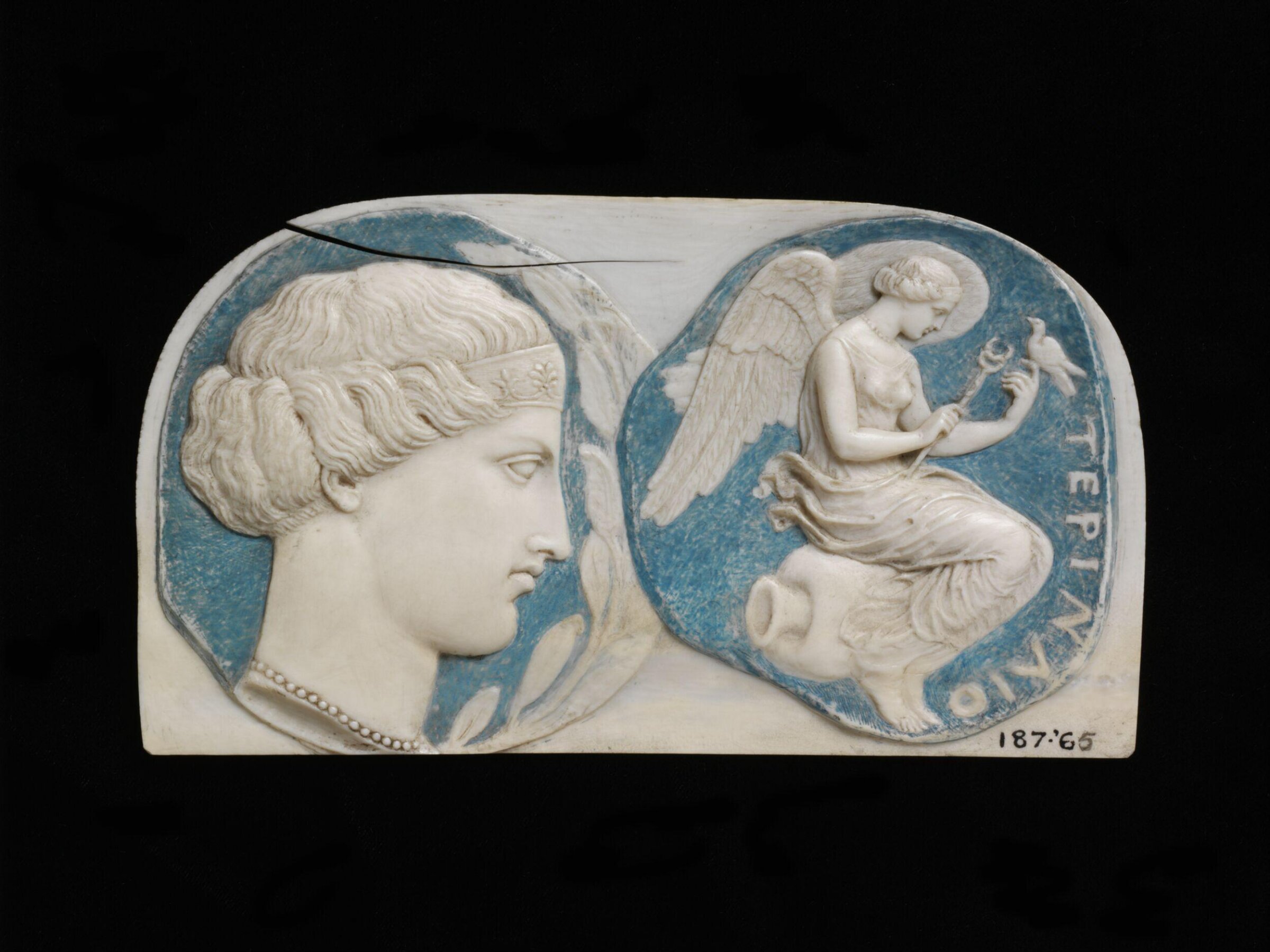 a winged female figure of the goddess Terina, with detail of head in profile, Richard Cockle Lucas, ca. 1840 - ca. 1865