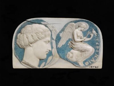 a winged female figure of the goddess Terina, with detail of head in profile, Richard Cockle Lucas, ca. 1840 - ca. 1865