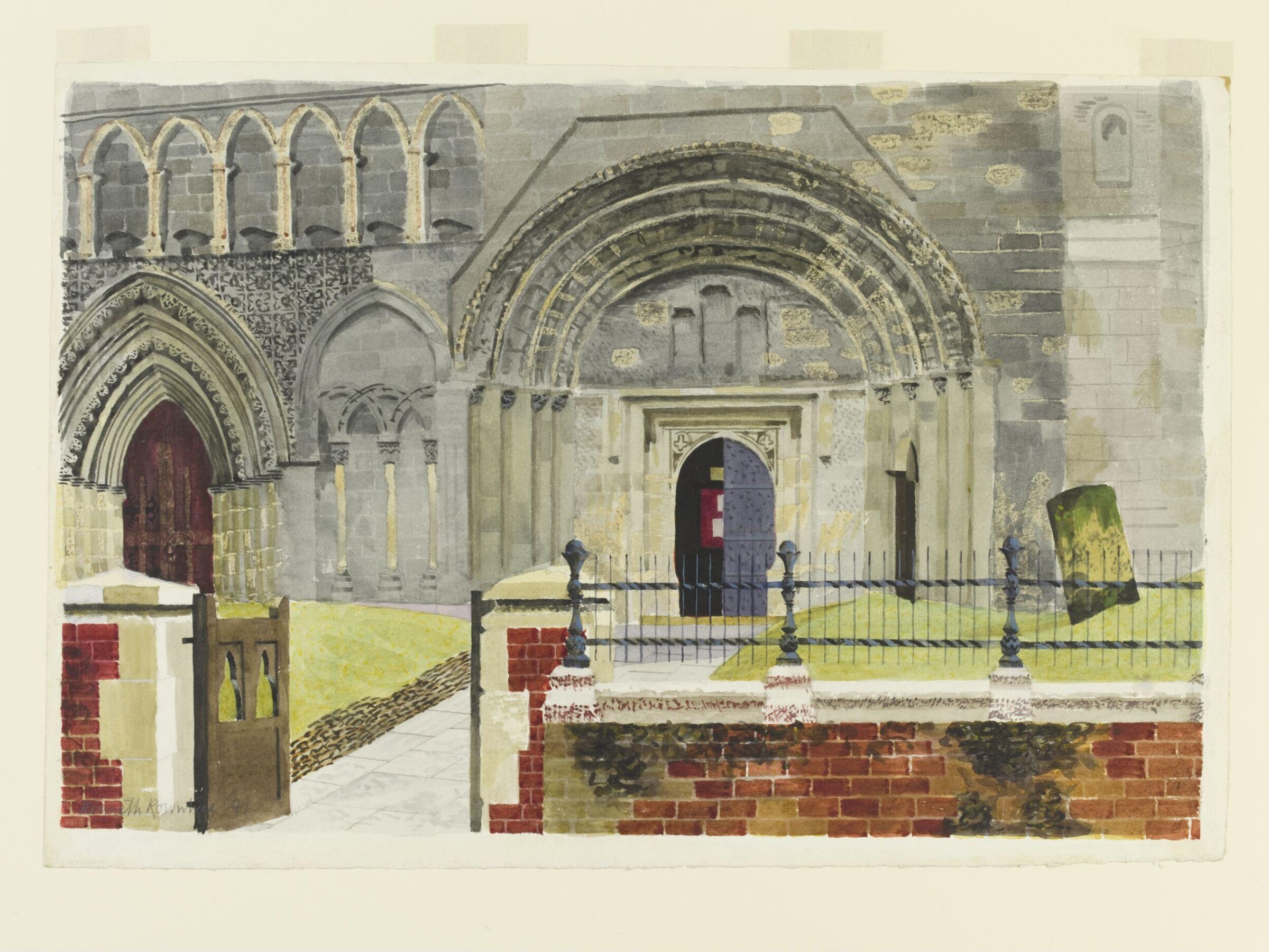 West Front of the Priory Church, Dunstable, Bedfordshire, Kenneth Rowntree, 1941